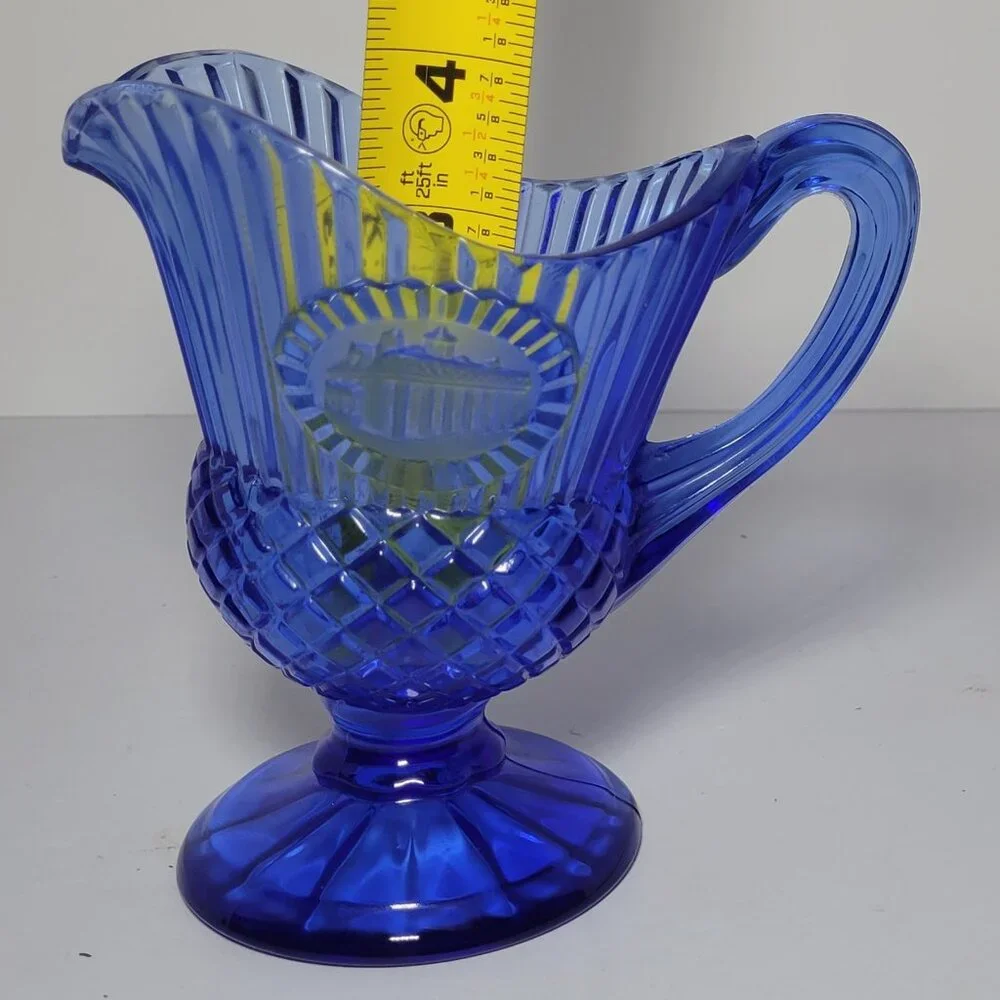 Vintage Avon Fostoria Glass Ribbed Cobalt Blue Mt. Vernon Creamer Sauce Pitcher